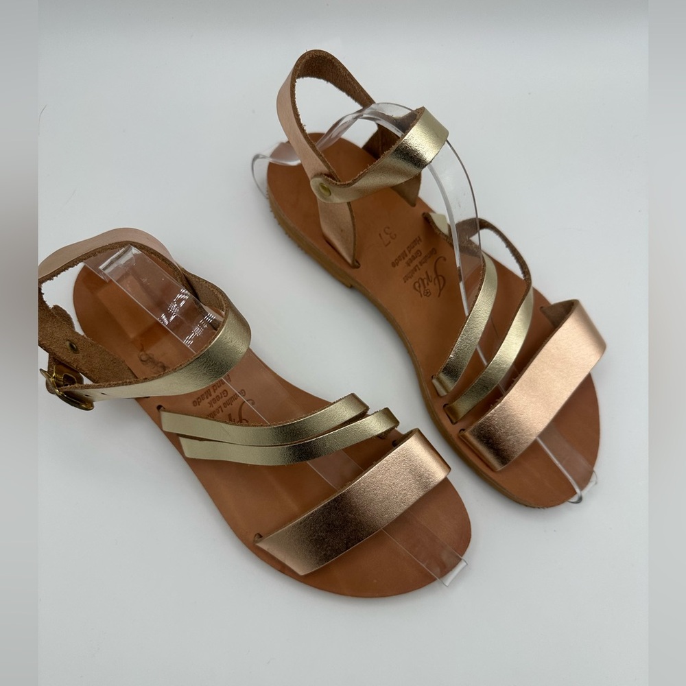 Iris Hand Made Greek Genuine Leather Sandals Size EU 37 Tan, Gold, Rose Gold - Picture 2 of 7